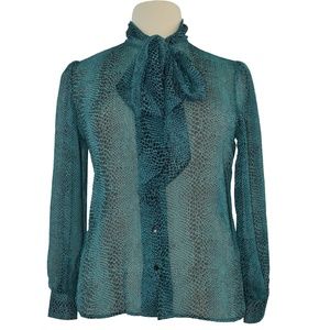 Violet & Claire Teal/Black Pussybow Blouse Size L